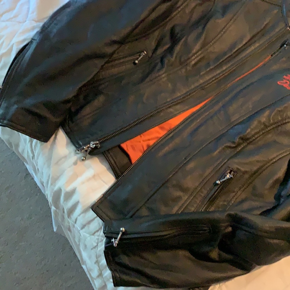 Harley Davidson Black Leather Riding Jacket - Picture 9 of 10